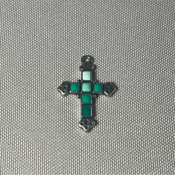 James Avery Retired Green Stone Mosaic Tile Enamel 925 Sterling Silver Cross - Picture 8 of 12